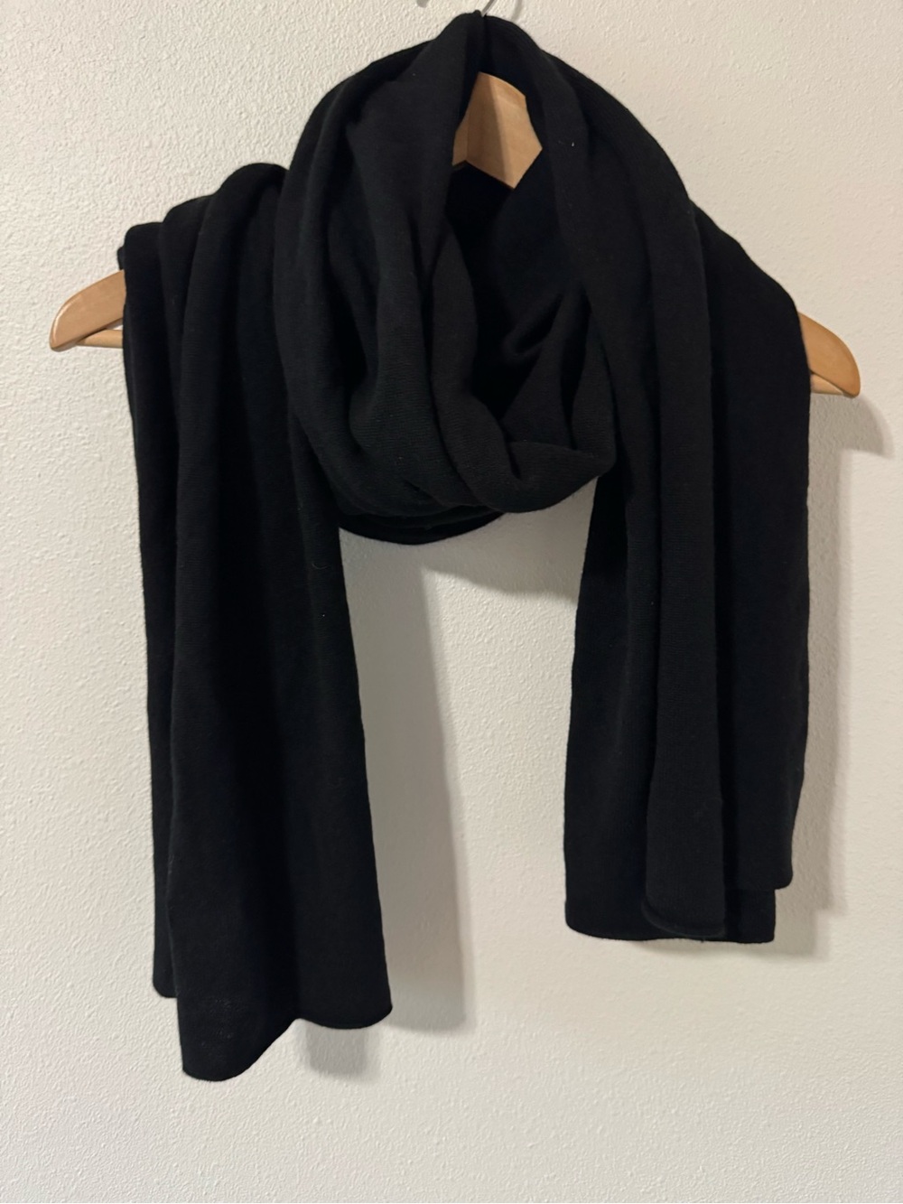 J Crew Collection 100% Cashmere Scarf Black Rolled Edge Minimalist Quiet Luxury